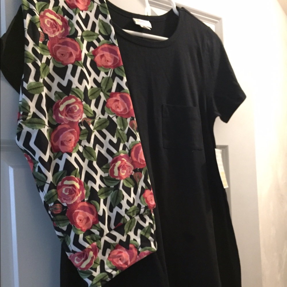 LuLaRoe XXS Black Carly & OS Rose Trellis Leggings