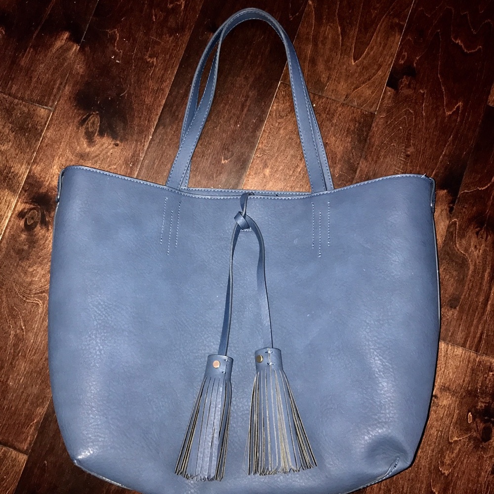 Brand new soft leather navy tassel tote