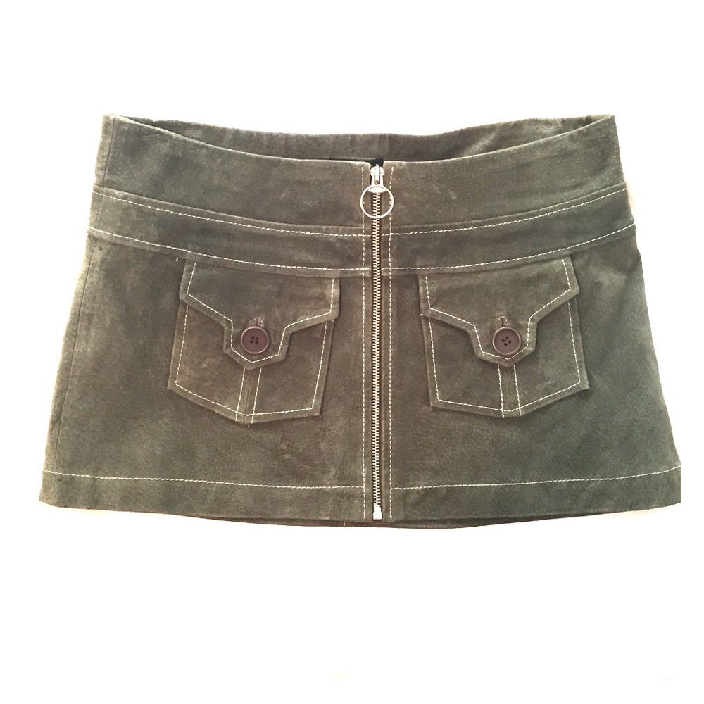 A-line Dark Green Suede Mini