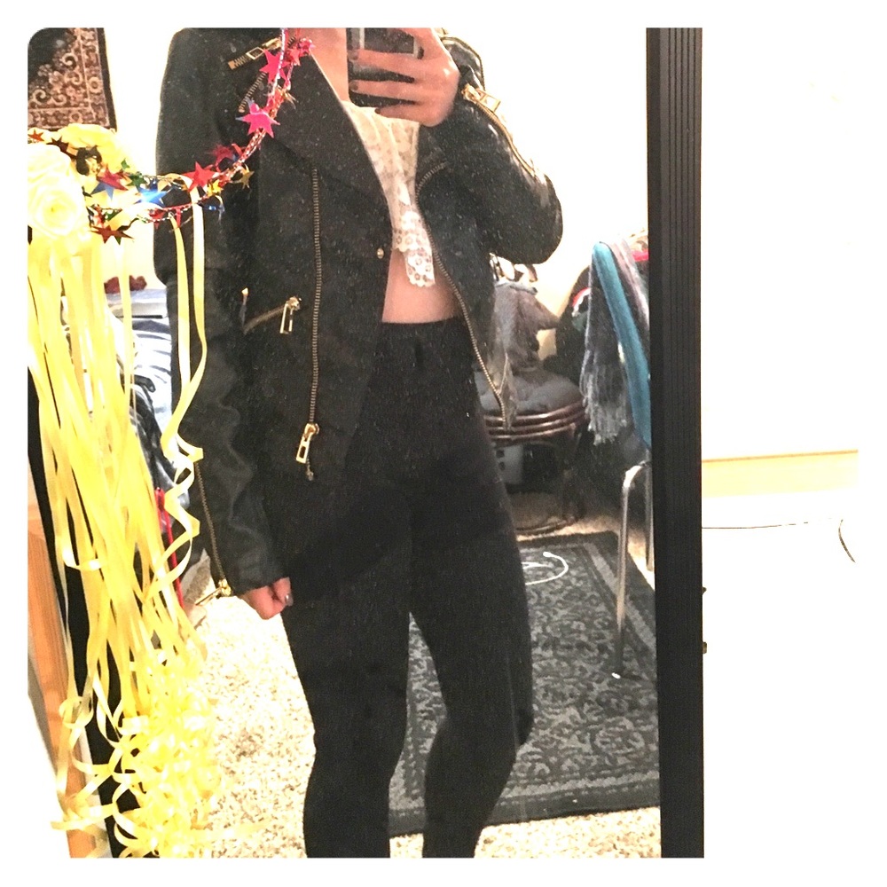 NWOT Black faux leather jackets with gold zippers