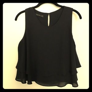Zara Sleeveless Chiffon Black Tiered Tank