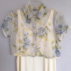 Yellow Shift Dress With Floral Shirt