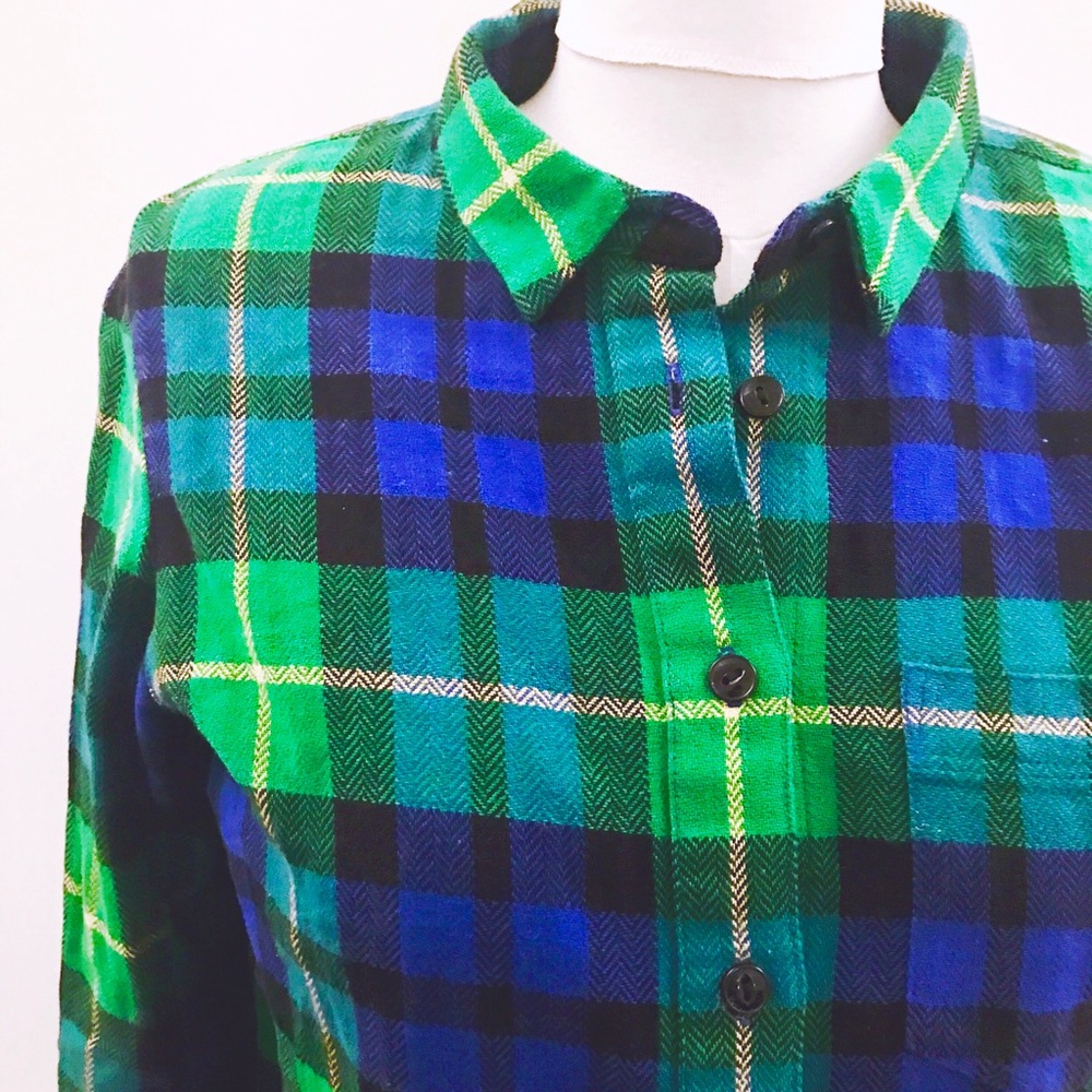 Madewell Bright Green Plaid Top