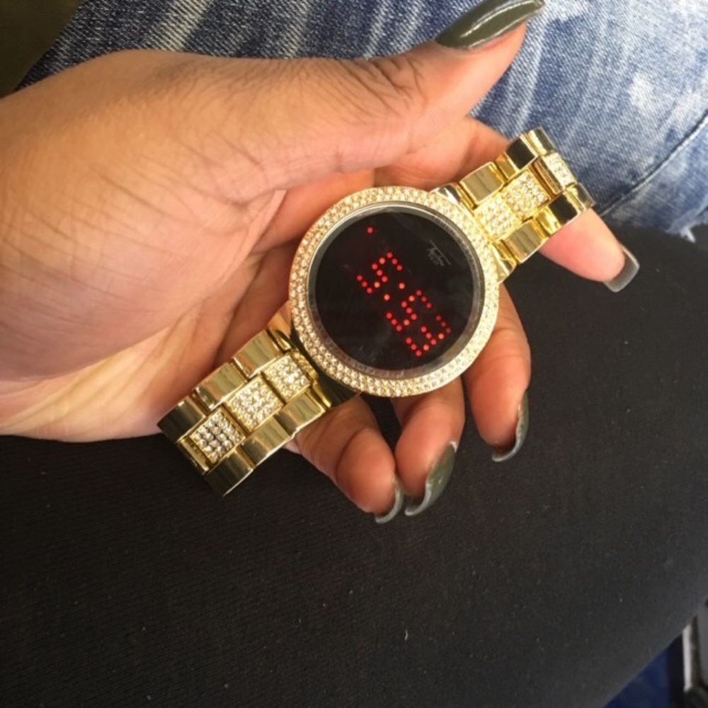Gold techno pave watch