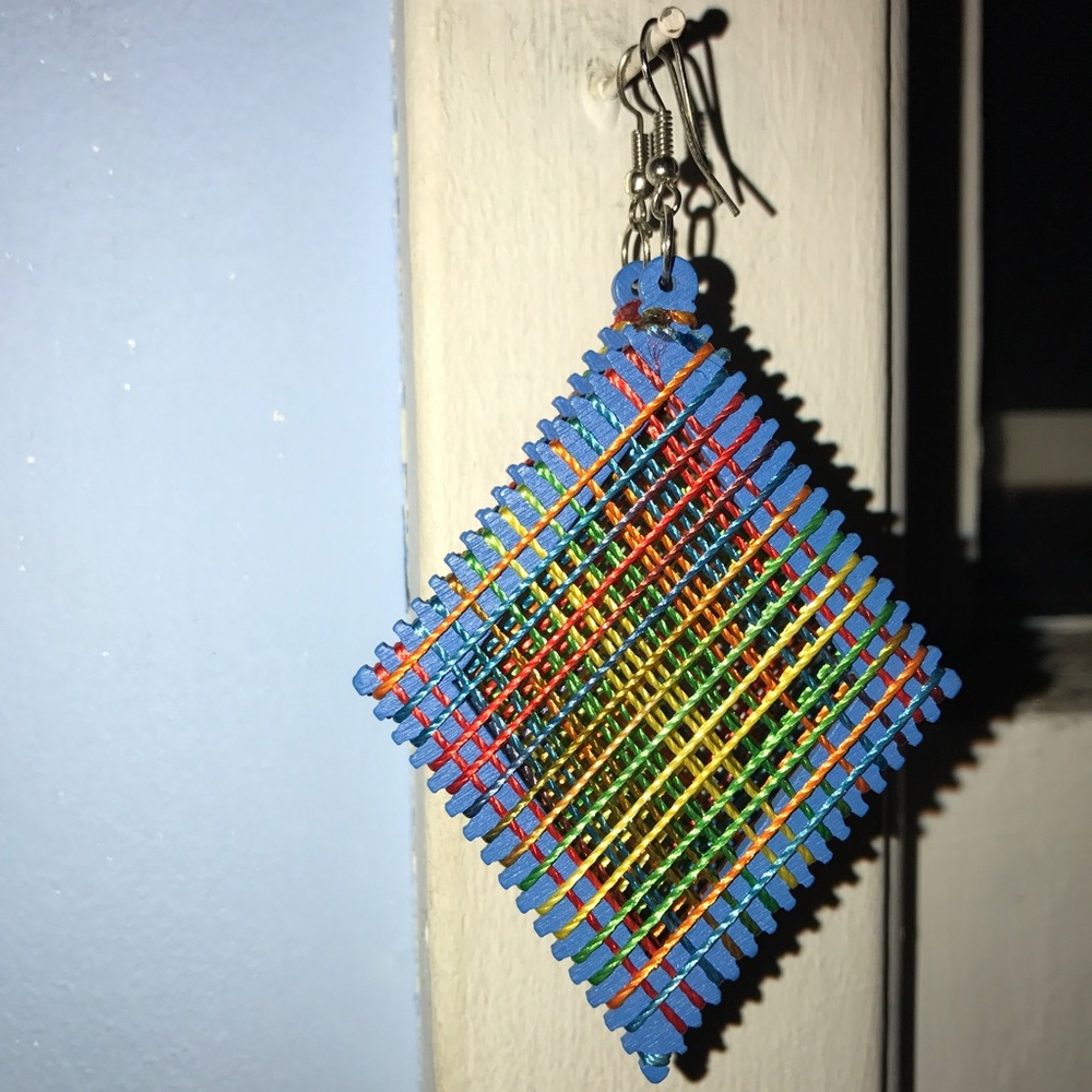 Diamond weaved wooden earrings