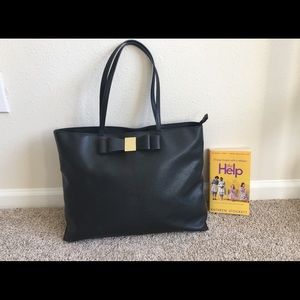 Large Merona Black Faux Saffiano Leather Tote Bag