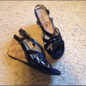 Black cork wedged heel sandals