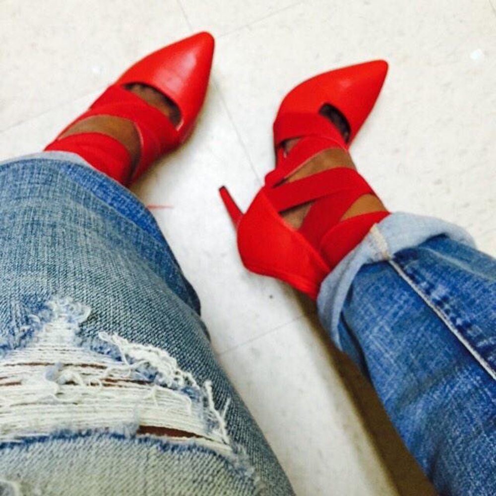 Red Criss cross strap heels