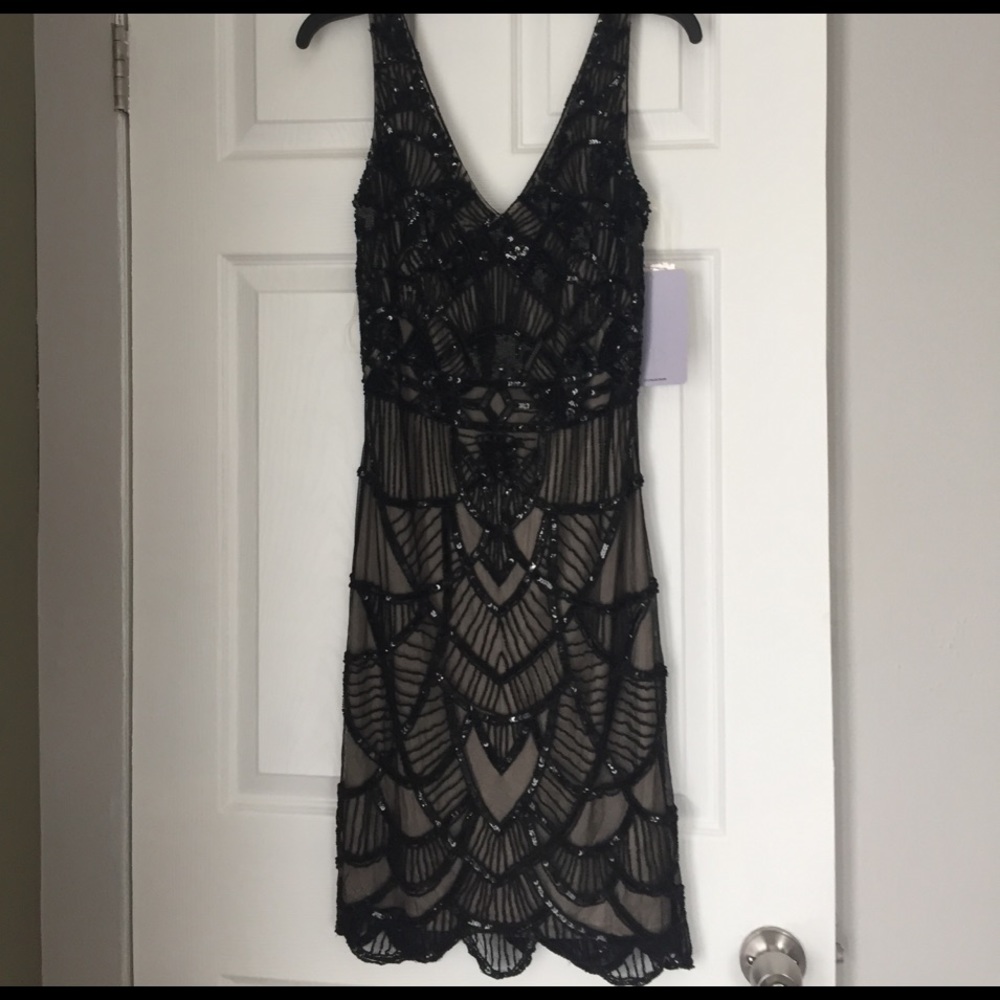 NWT Black Art Deco Beaded Dress