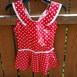 Trollied Dolly Peplum Polkadot Top Retro