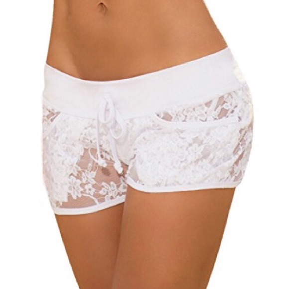 LACE Coverup SHORTS White Black Floral Cover Up - Picture 2 of 4
