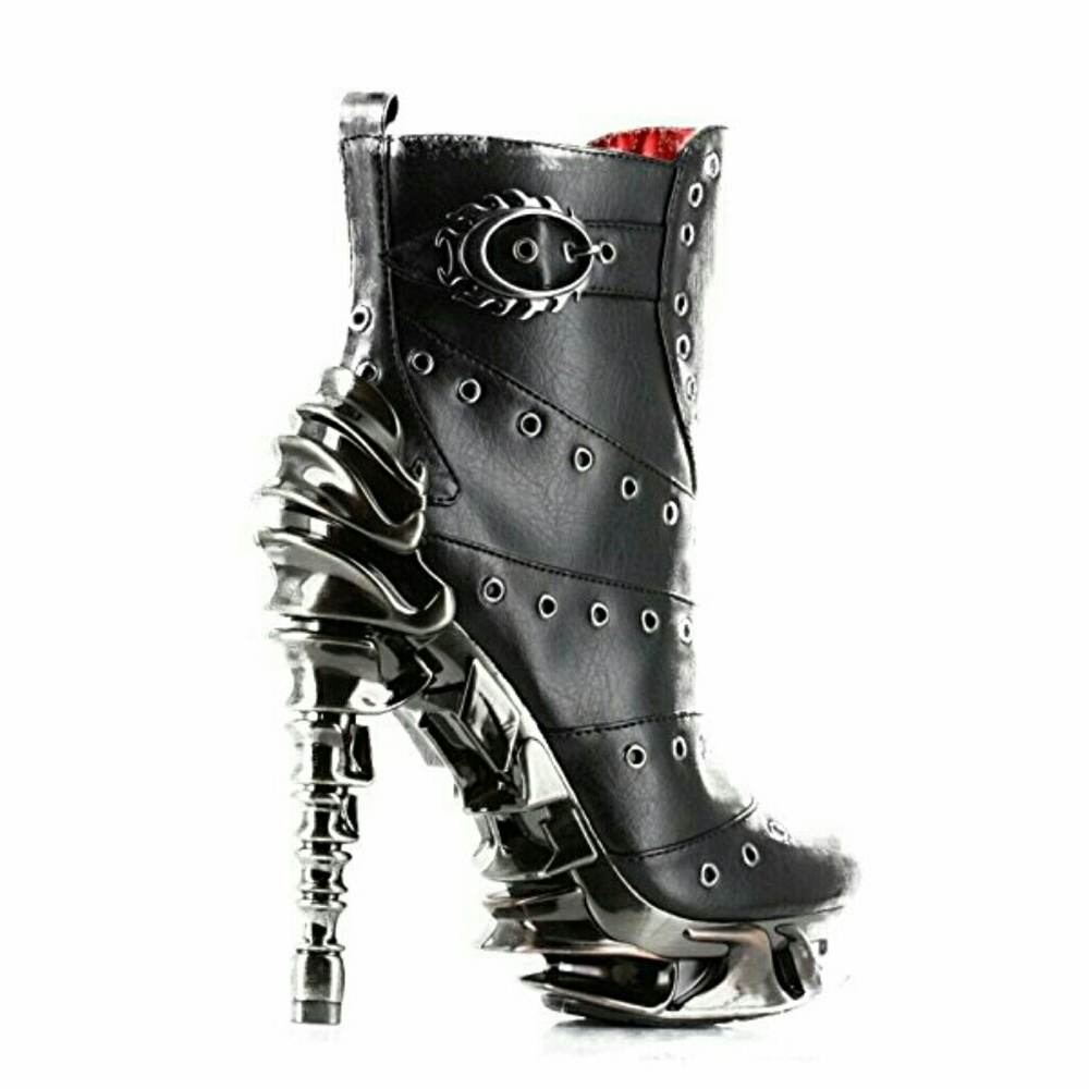 Hades Gothic Chrome Spinal Stiletto PU Bootie