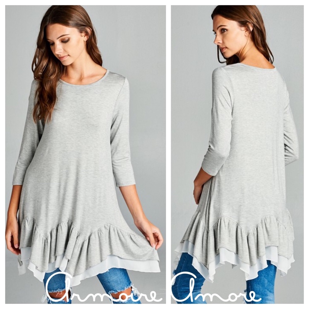 Mini Shark Bites Tunic Gray and Layered 3/4 sleeve