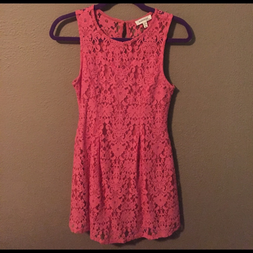 Monteau Pink Short Lace Dress