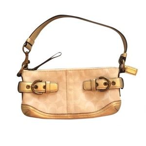 Coach Metallic Gold & White Canvas Purse