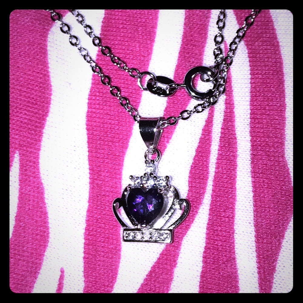 🔥Amethyst heart in SS925 CZ crown with chain🔥
