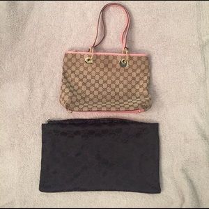Gucci Shoulder Bag GG Monogram Canvas Pink Trim