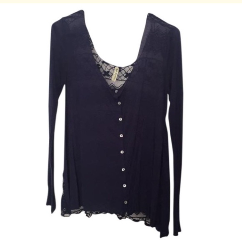 Lace Back Navy Free People Flowy Shirt