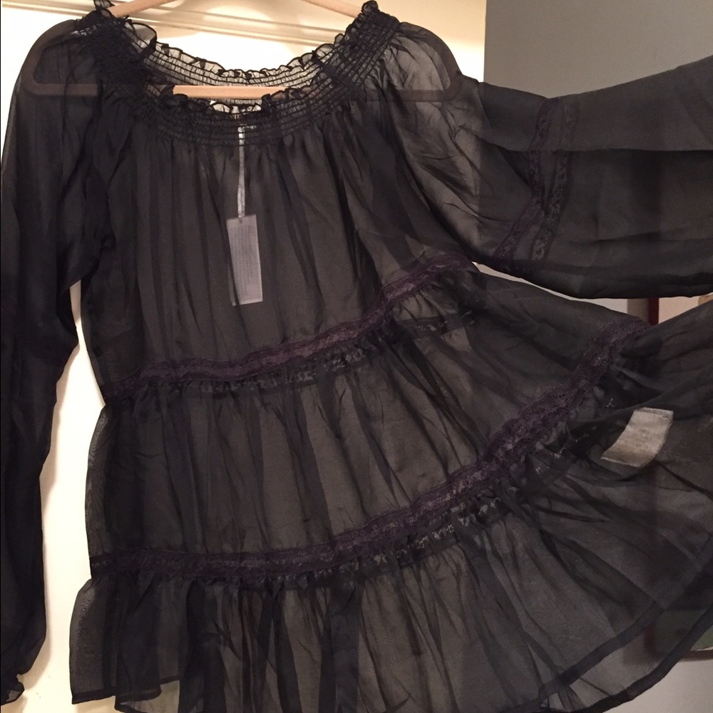 NWOT 100% silk sheer black blouse