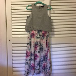 Gray cropped top and summer skirt outfit