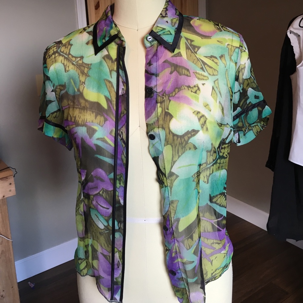 Sheer Short Sleeve Blouse in Multi-color Hues