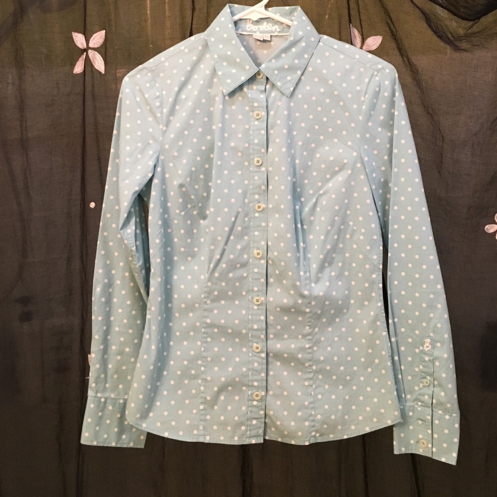Boden sky blue polka dot shirt