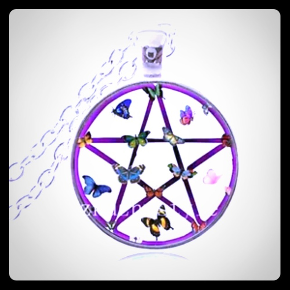 Wiccan Butterfly Pentacle Pendant Set