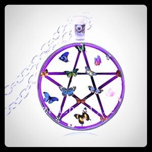 Wiccan Butterfly Pentacle Pendant Set