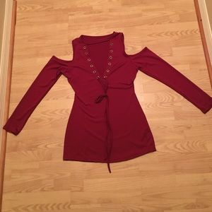 Lace up wine colored cold shoulder top