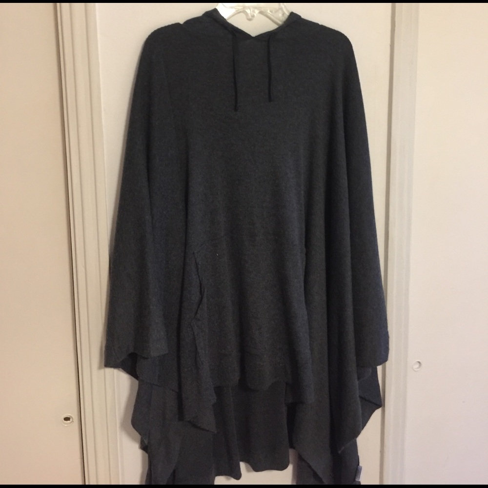 French Laundry Gray Hooded Poncho Sweater