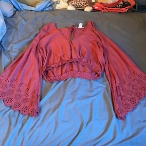 Orangish pink long sleeve crop top