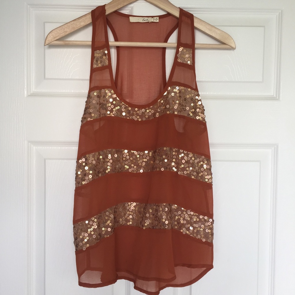 Orange and Gold Sheer Tank - Picture 1 of 4