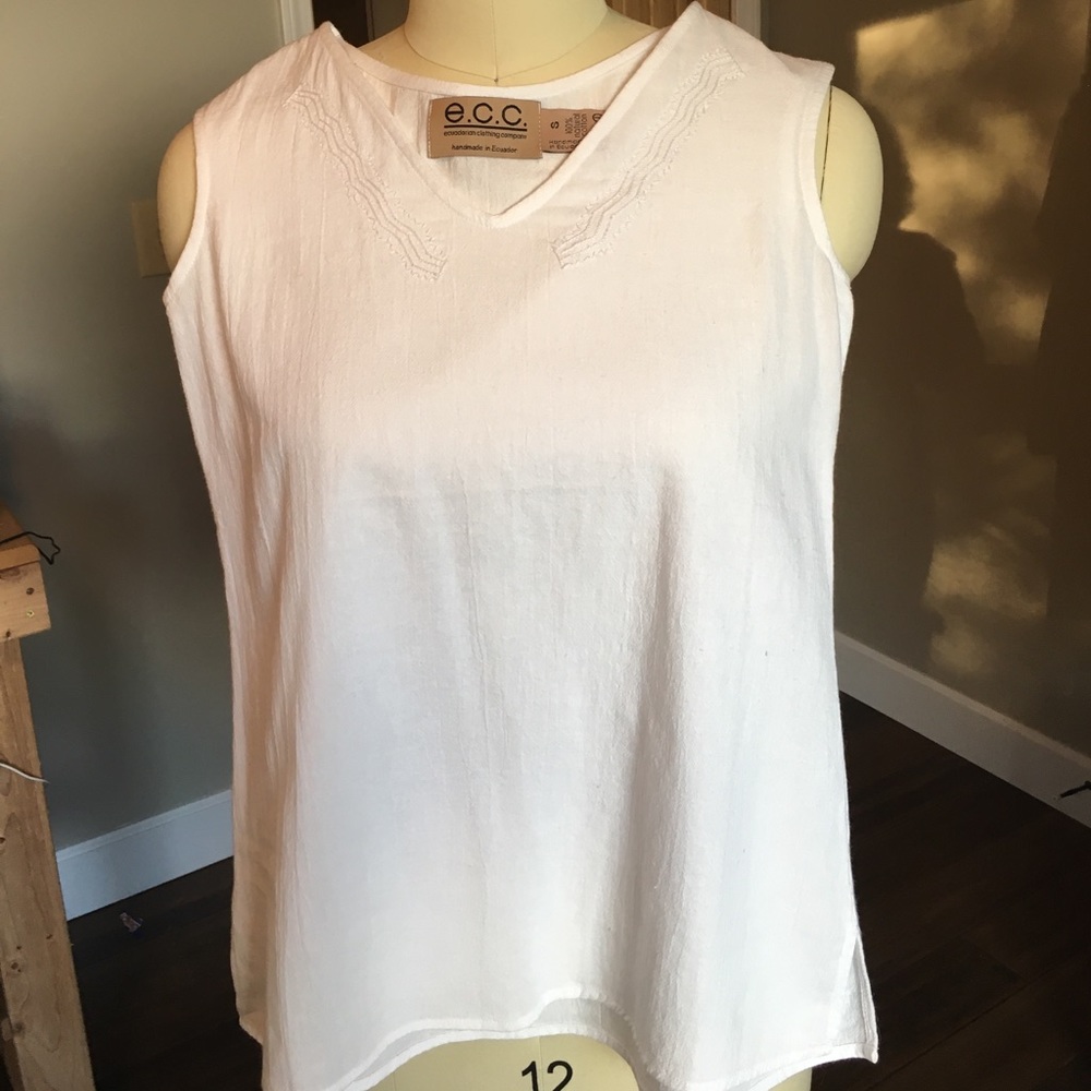 White Crinkle Cotton Sleeveless Top