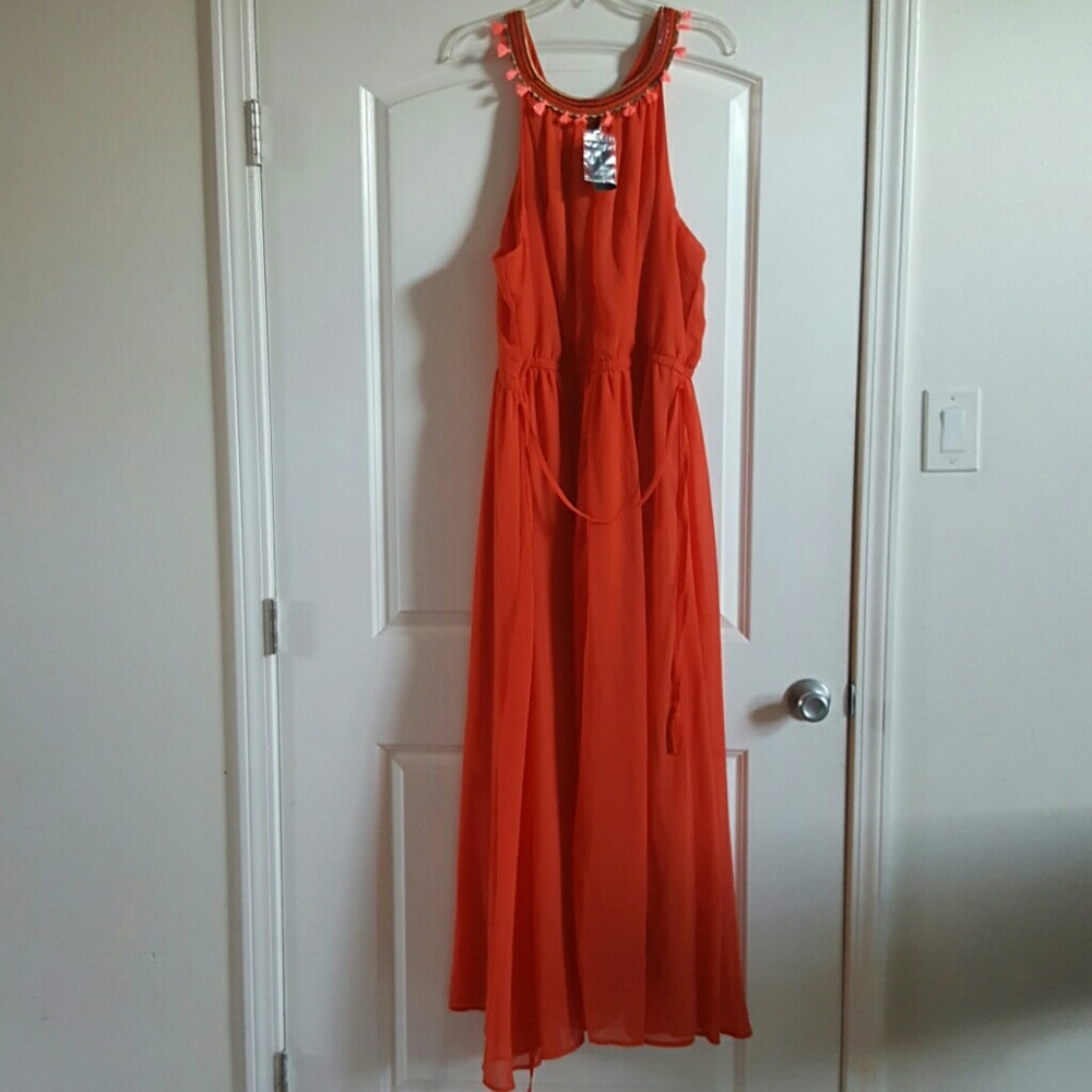 Plus Size Tangerine Embroidered Maxi Dress