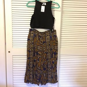 Cropped top and printed pants outfit