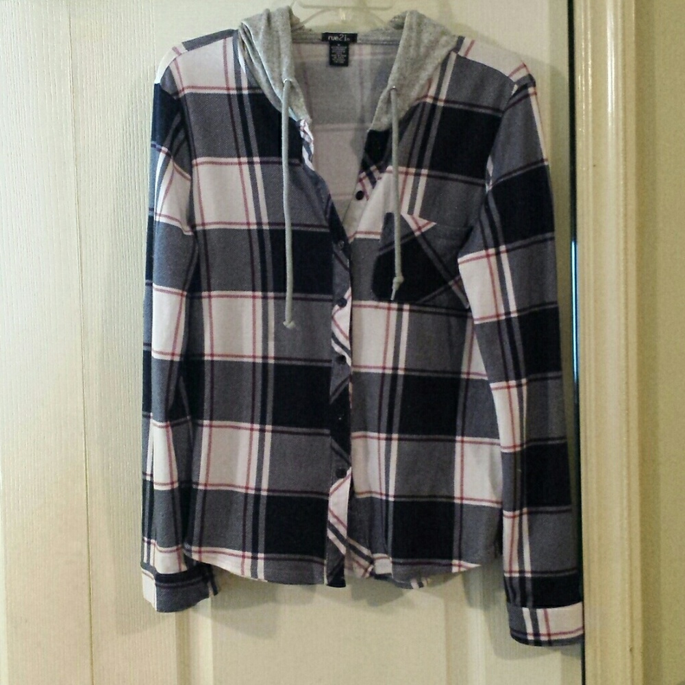 Rue 21 Button Down Hooded Shirt. Size Med.