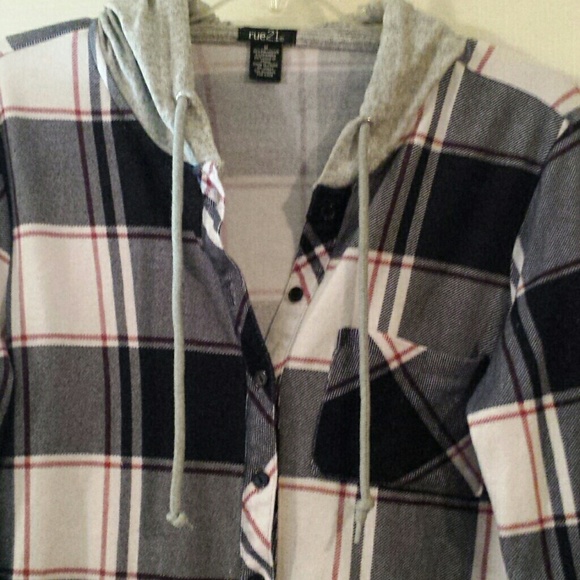 Rue 21 Button Down Hooded Shirt. Size Med. - Picture 2 of 7