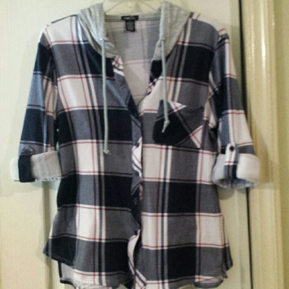 Rue 21 Button Down Hooded Shirt. Size Med. - Picture 6 of 7