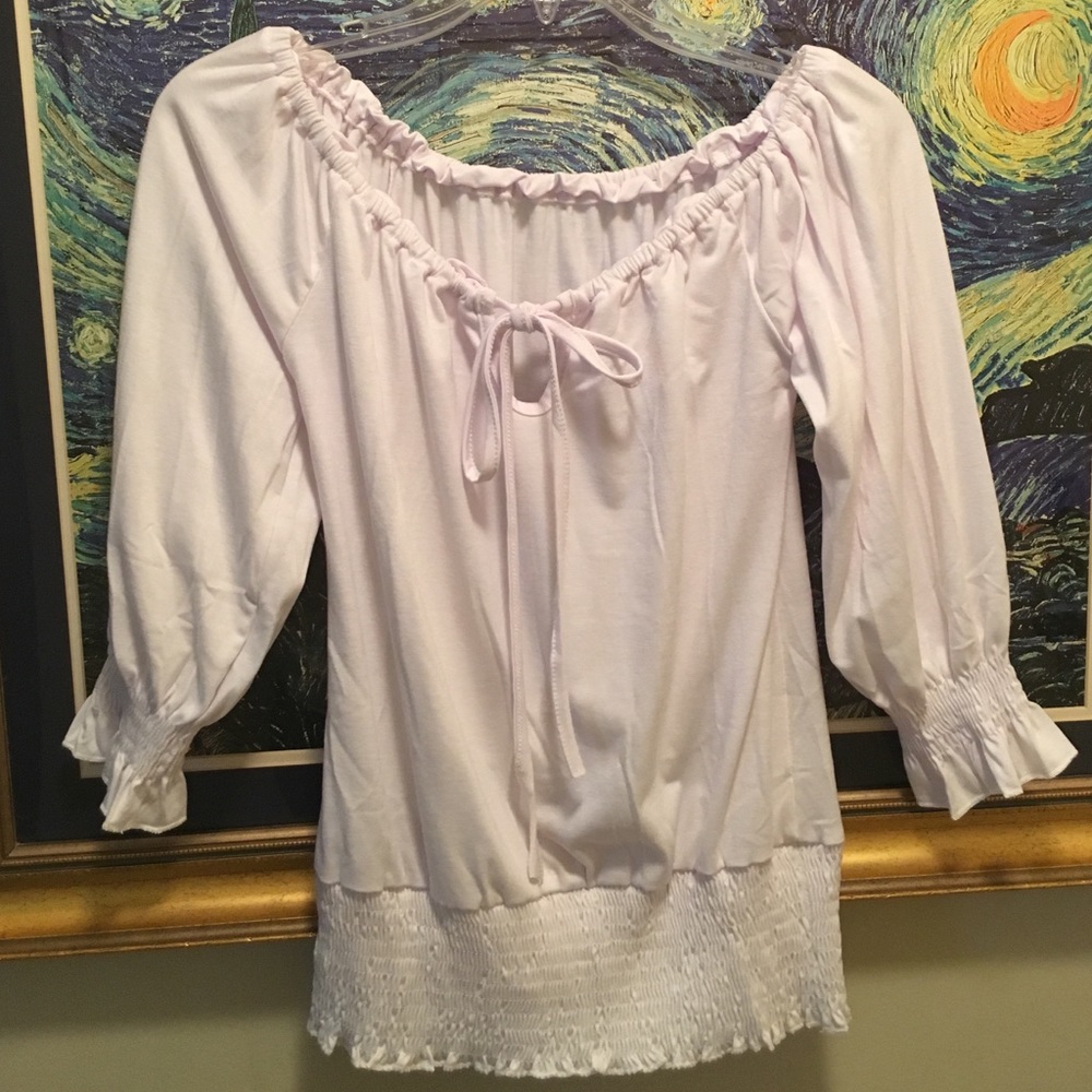 White cotton blend pull over top
