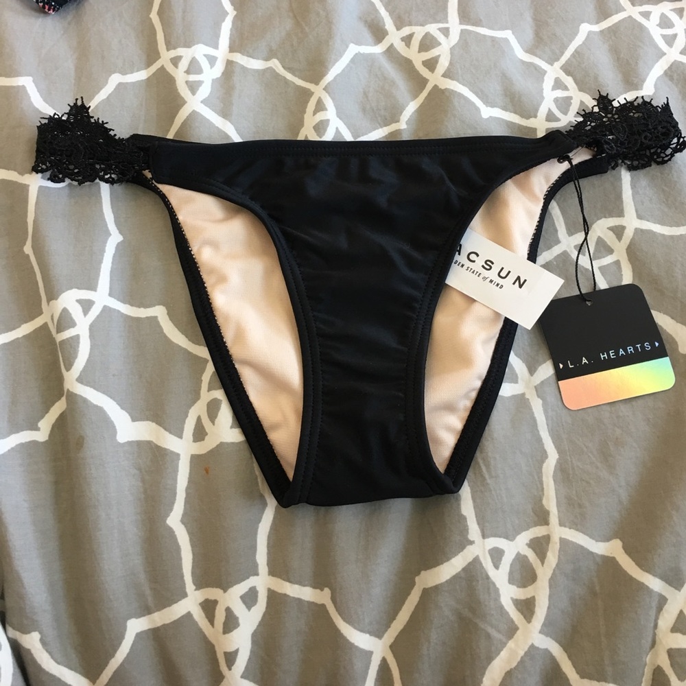 LA Hearts Floral Lace Trim Skimpy Bikini Bottom