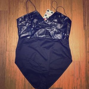 Faux leather bodysuit