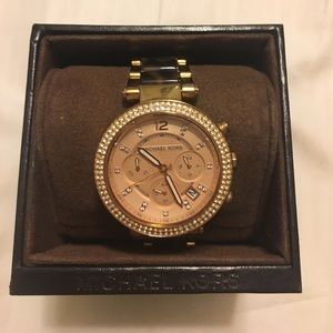 Michael Kors rose gold tortoise shell watch