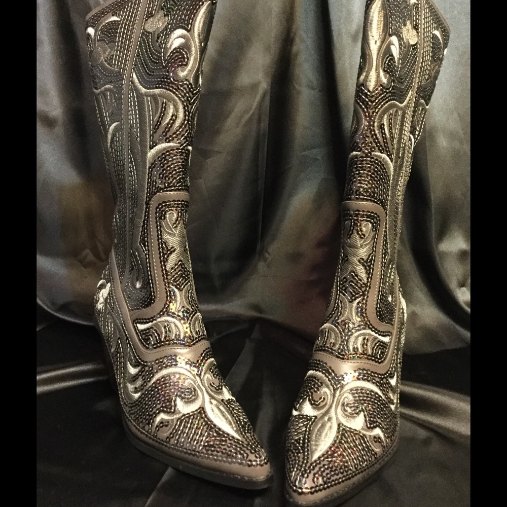 Tall Grey Helen's Heart Sequins Boots