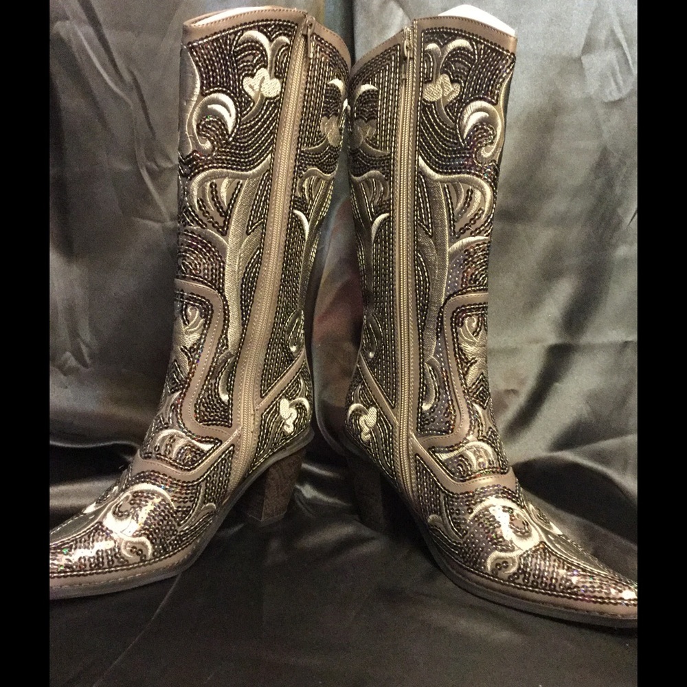 Tall Grey Helen's Heart Sequins Boots - Picture 2 of 4