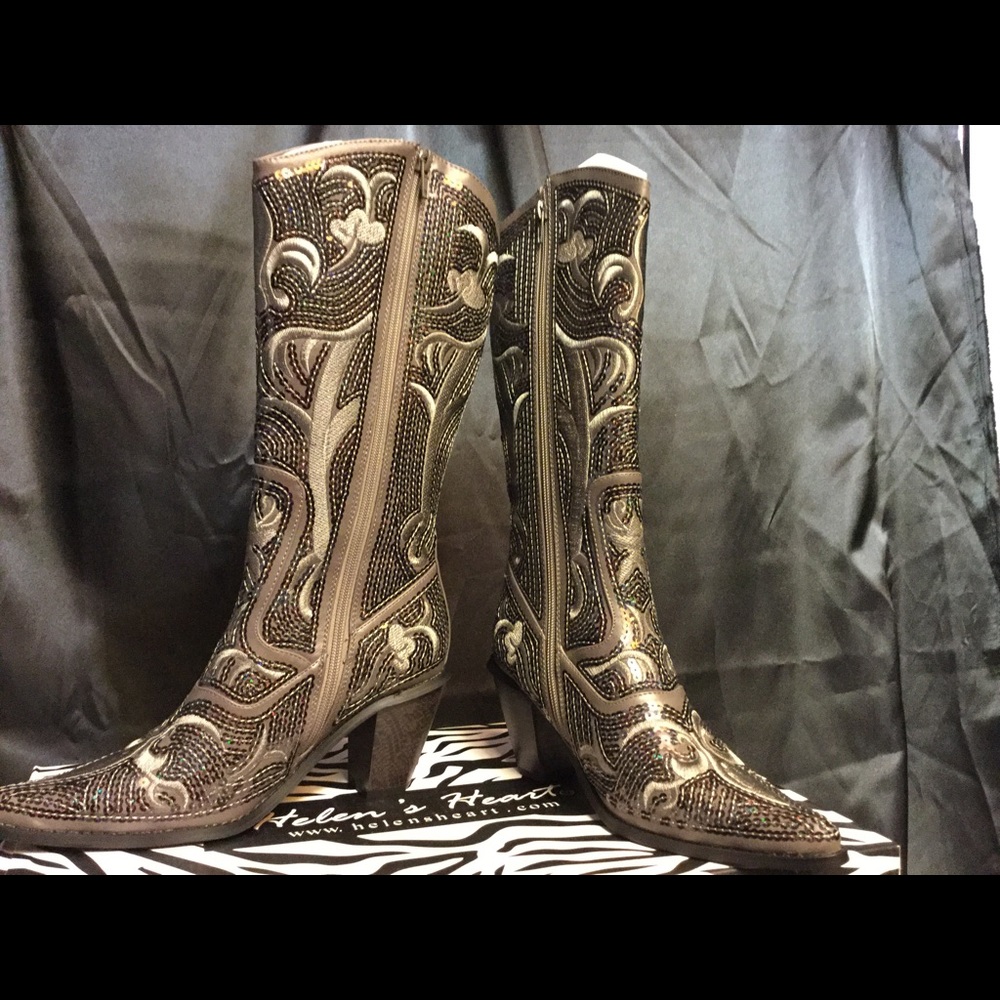 Tall Grey Helen's Heart Sequins Boots - Picture 3 of 4
