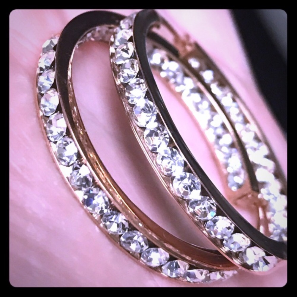 Rose gold colored sparkly earrings