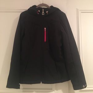 Black jacket with red trim.