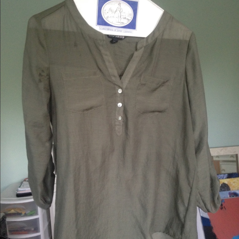 Simple Olive Green Button Down Blouse