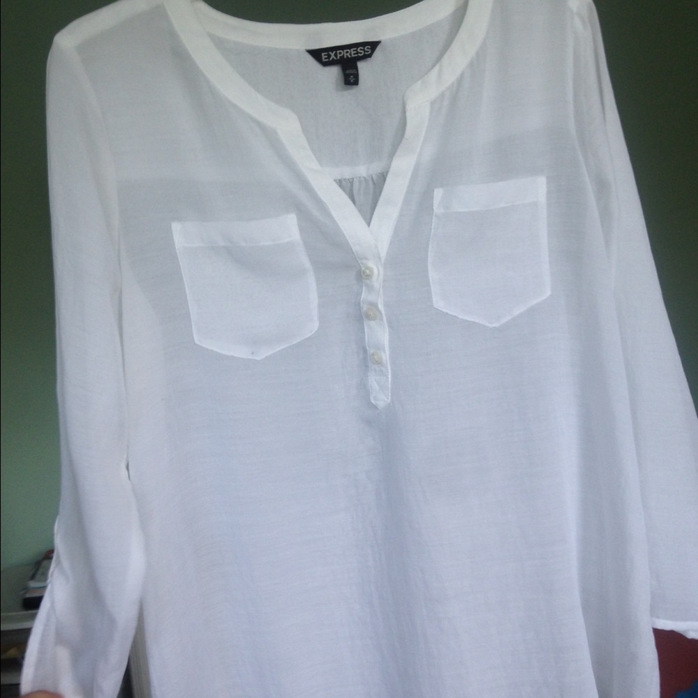 Light White Express Button Down Blouse