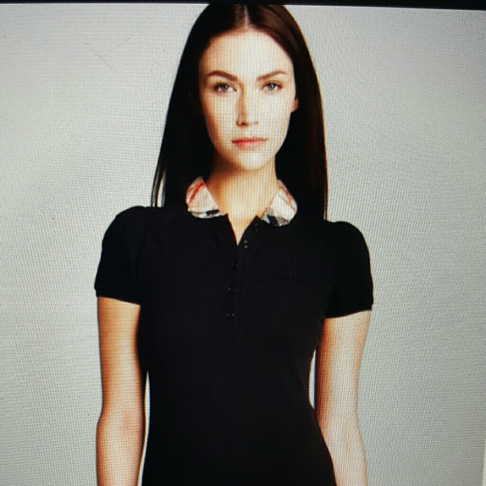 Burberry Brit Ruched Check Collar Polo Top